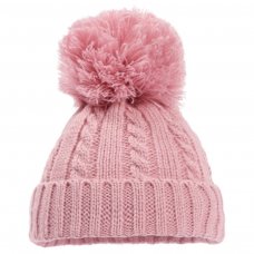 H650-DP: Dusty Pink Cable Knit Hat w/Pom Poms (0-12m)